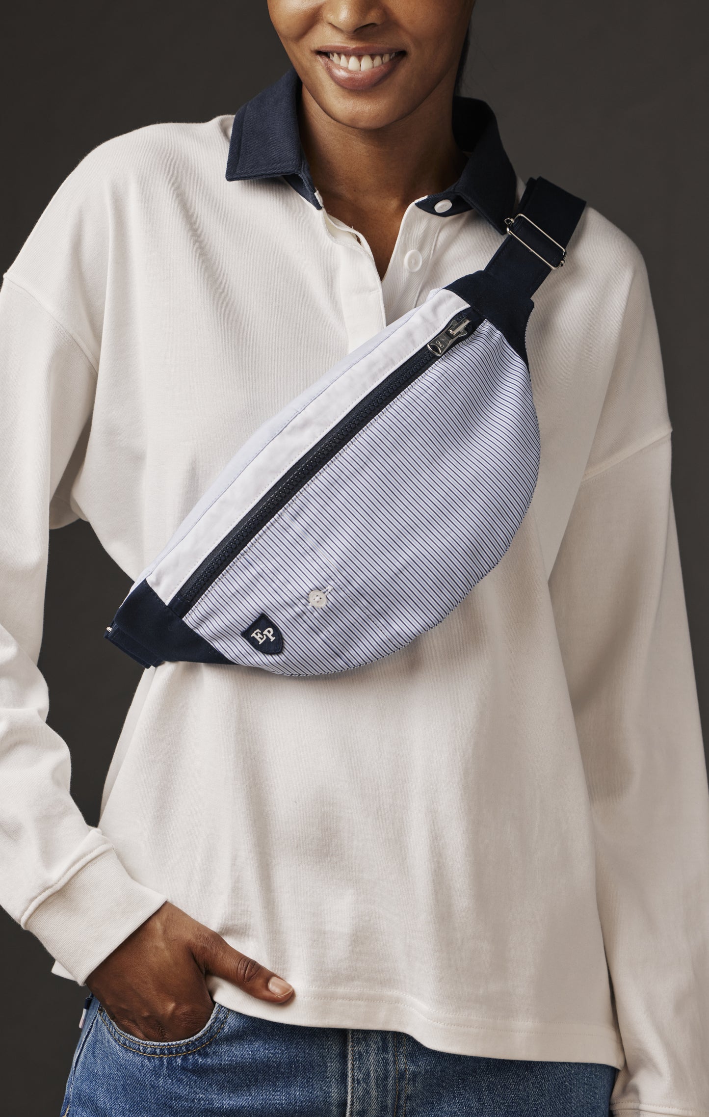 Pap'Atelier upcycled striped fabric fanny pack