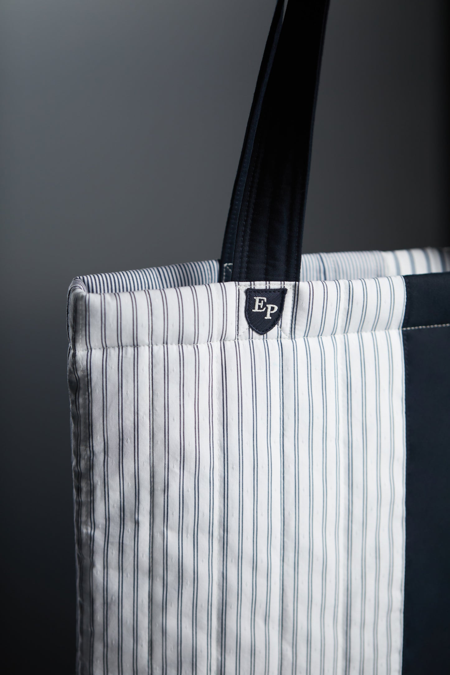 Shopping bag in upcycled striped cotton patchwork Pap'Atelier