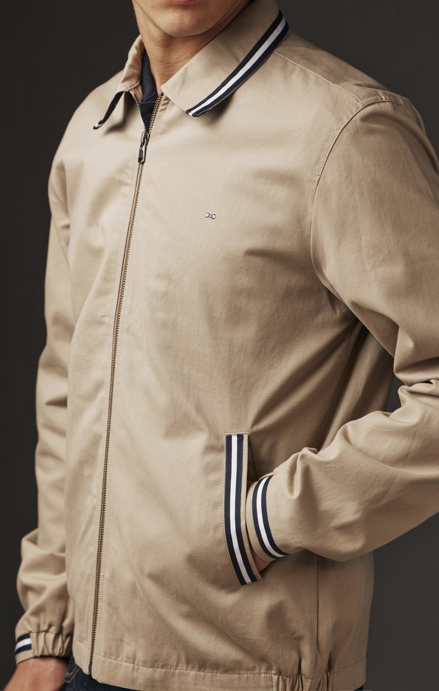 Upcycled beige cotton jacket with Pap'Atelier striped braids