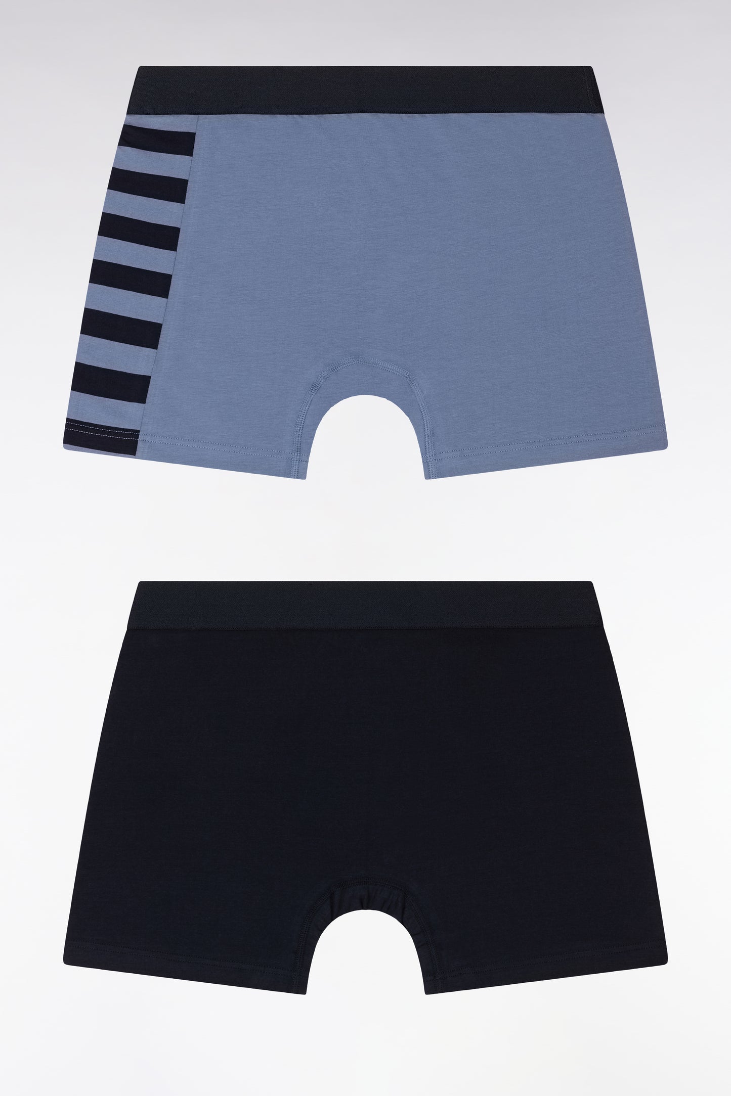 Set of two boxer shorts in navy and grey stretch cotton jersey with hooped details