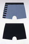 Set of two boxer shorts in navy and grey stretch cotton jersey with hooped details