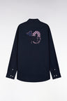Navy pinpoint cotton shirt embroidery 10 back straight cut