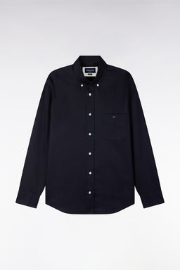 Navy piqué cotton straight-cut shirt - Image 2