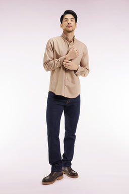 Beige piqué cotton shirt, straight cut - Image 1
