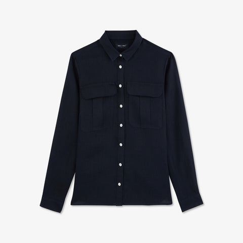 Dark blue linen blouse - Image 2