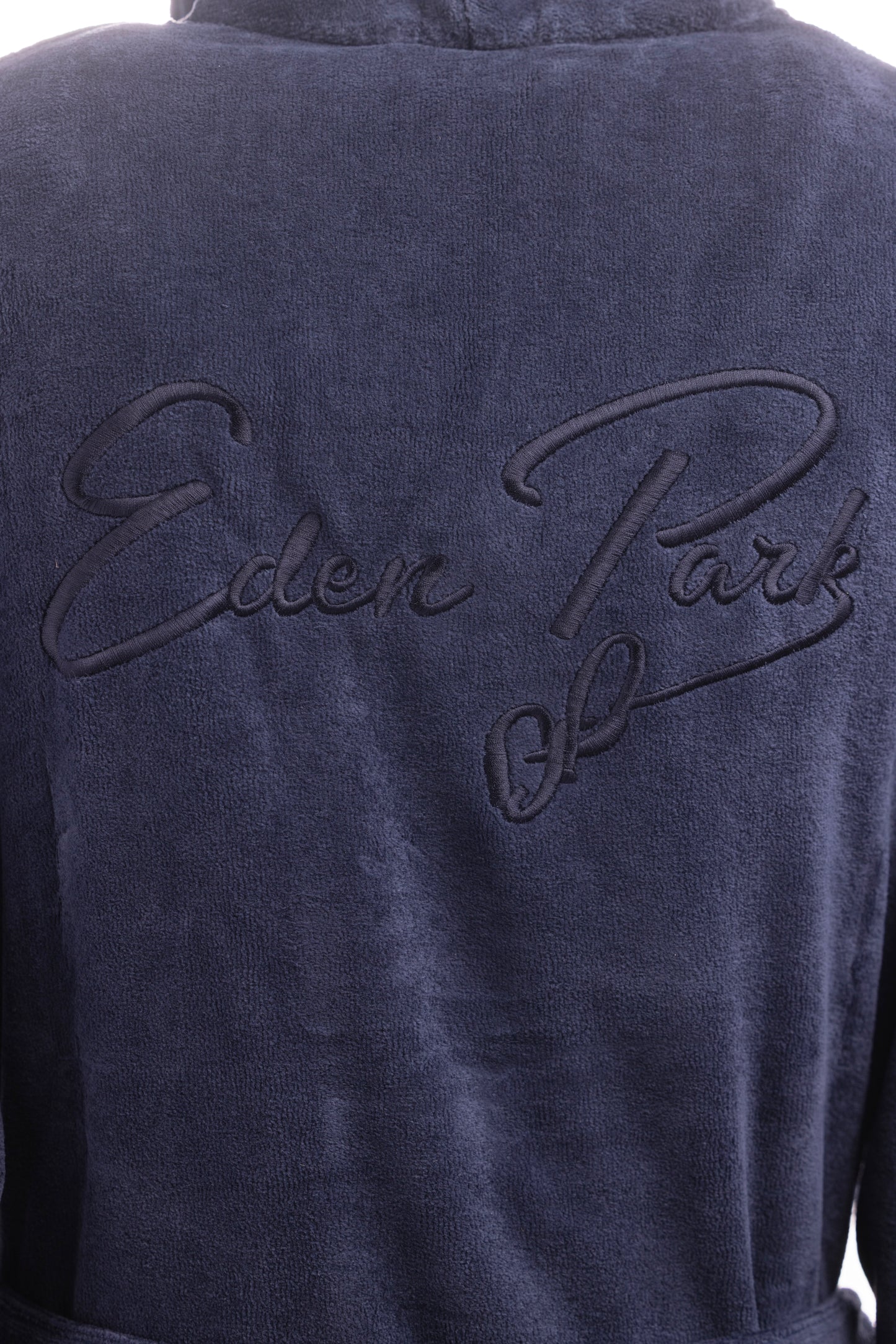 Embroidered navy cotton terry bathrobe - A SHOOTER