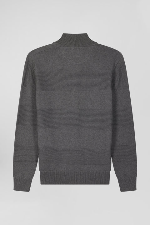 Pull col camionneur en coton gris effet de rayure - Image 2