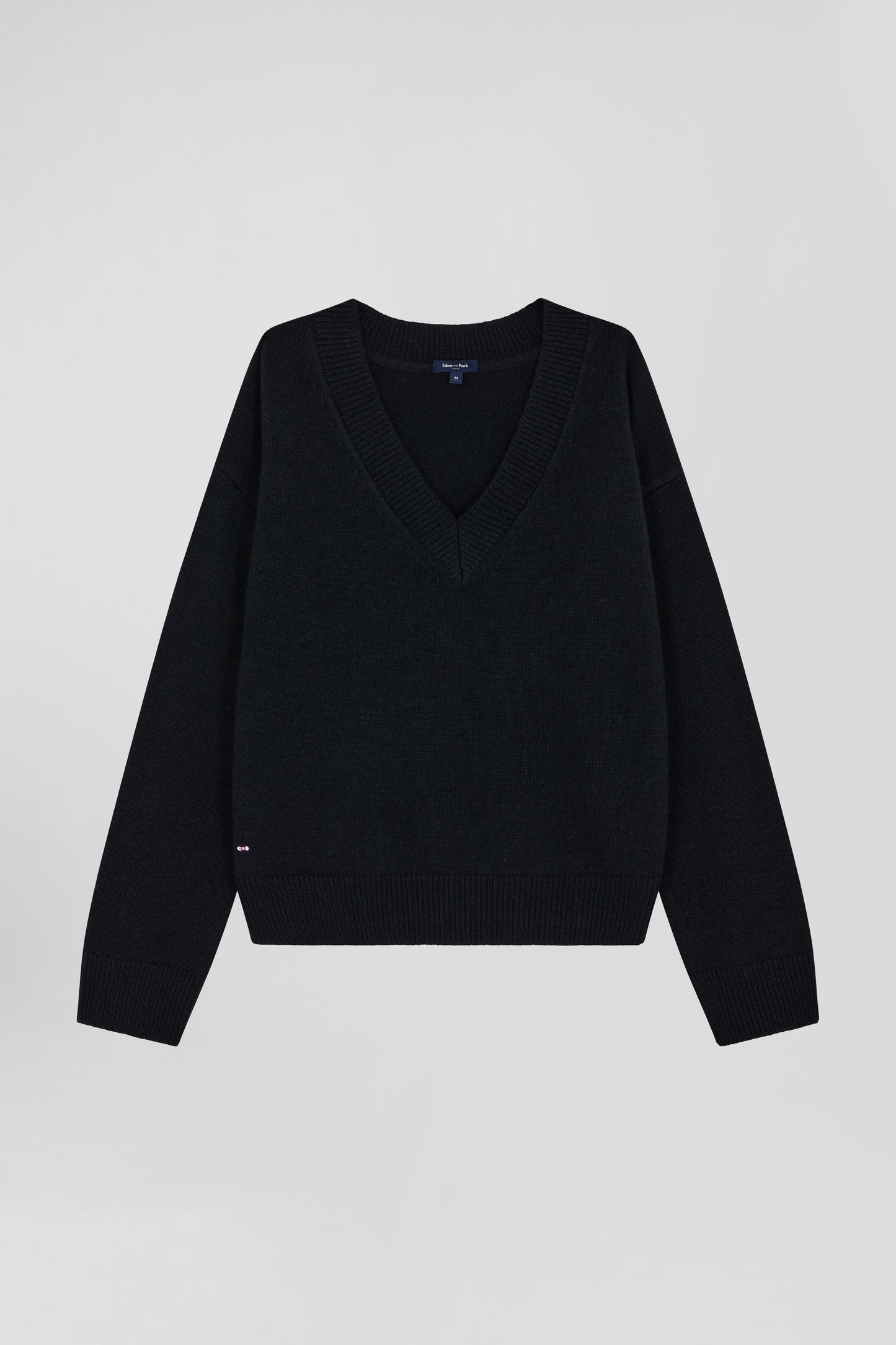 Pull col V en laine et cachemire noir coupe Relaxed