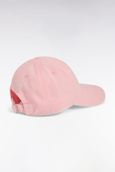 Pink cotton piqué cap with rubber bow tie badge - Image 3