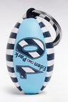 Navy and sky blue striped rugby ball keyring