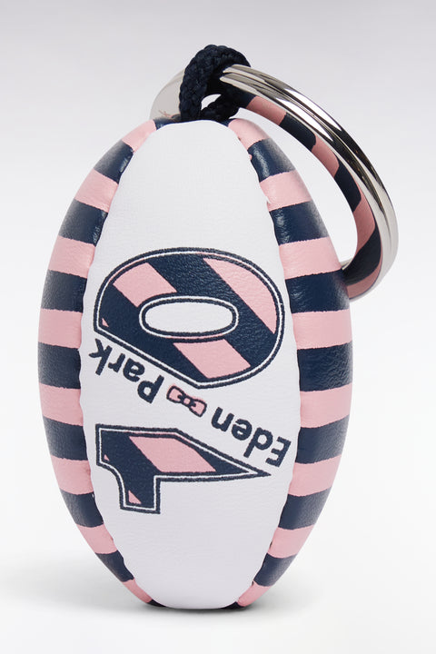 White and pink striped rugby ball keyring - Image 2