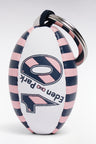White and pink striped rugby ball keyring