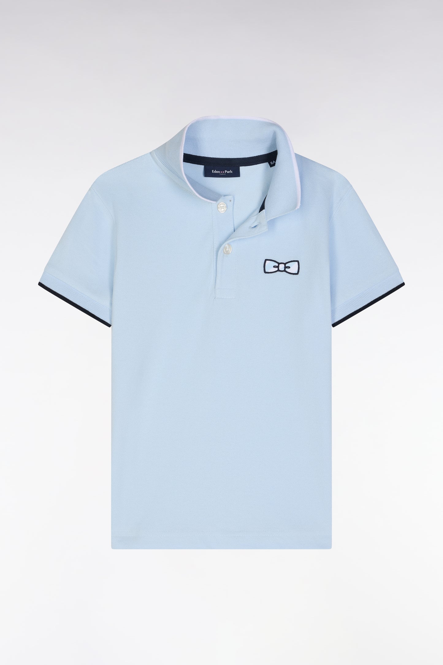 Straight-fit short-sleeved polo shirt in sky blue cotton