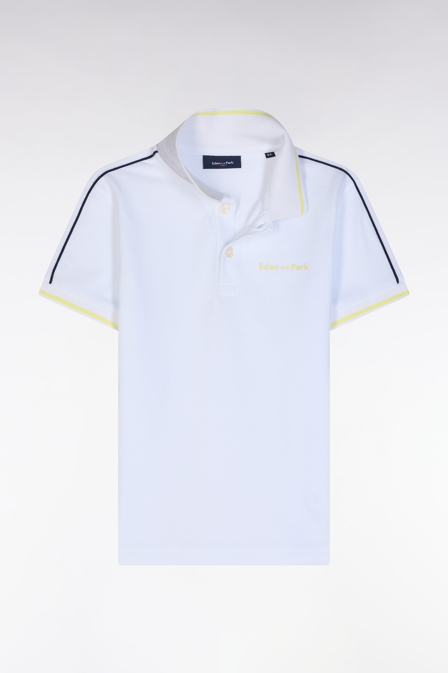 Polo à manches courtes en coton blanc logo jaune coupe droite