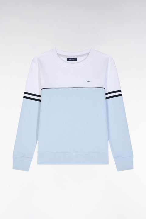 Straight-fit two-tone sweatshirt in sky blue and white cotton - Image 1