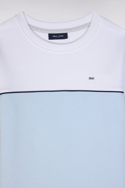 Straight-fit two-tone sweatshirt in sky blue and white cotton - Image 2