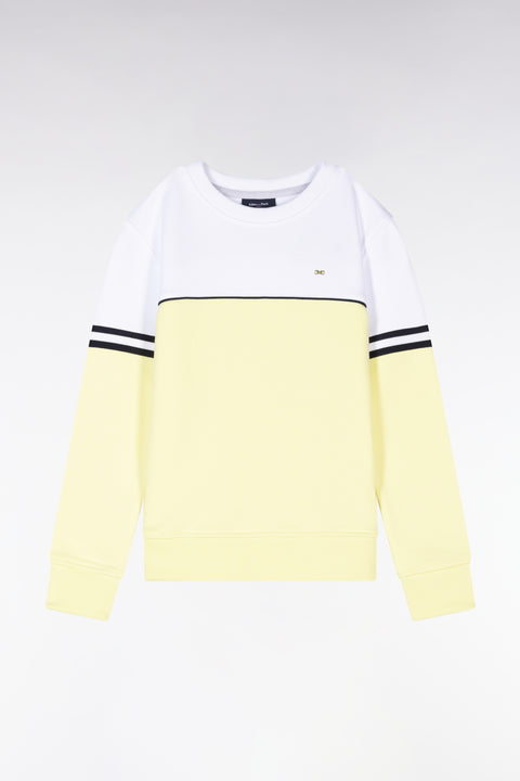 Straight-fit two-tone sweatshirt in yellow and white cotton - Image 1