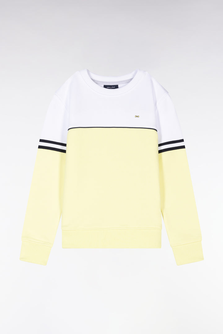 Sweatshirt bicolore en coton jaune et blanc coupe droite