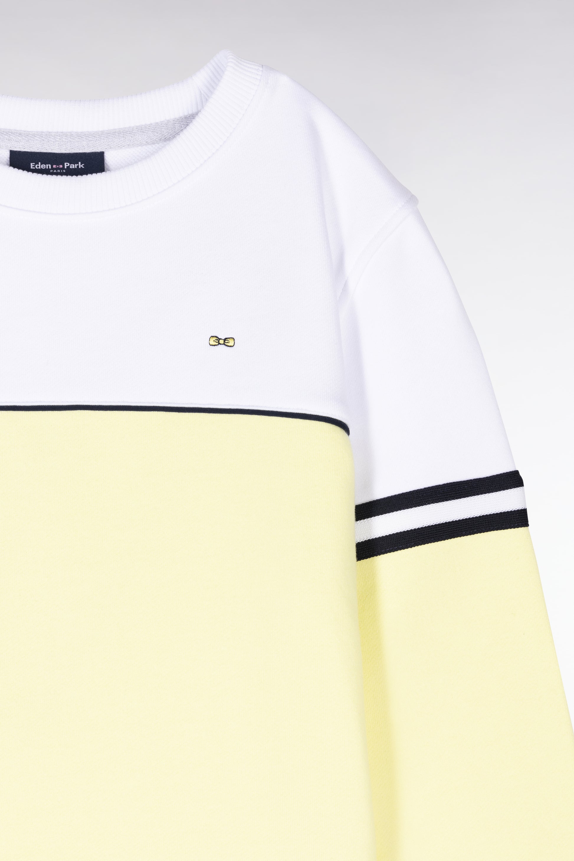 Sweatshirt bicolore en coton jaune et blanc coupe droite