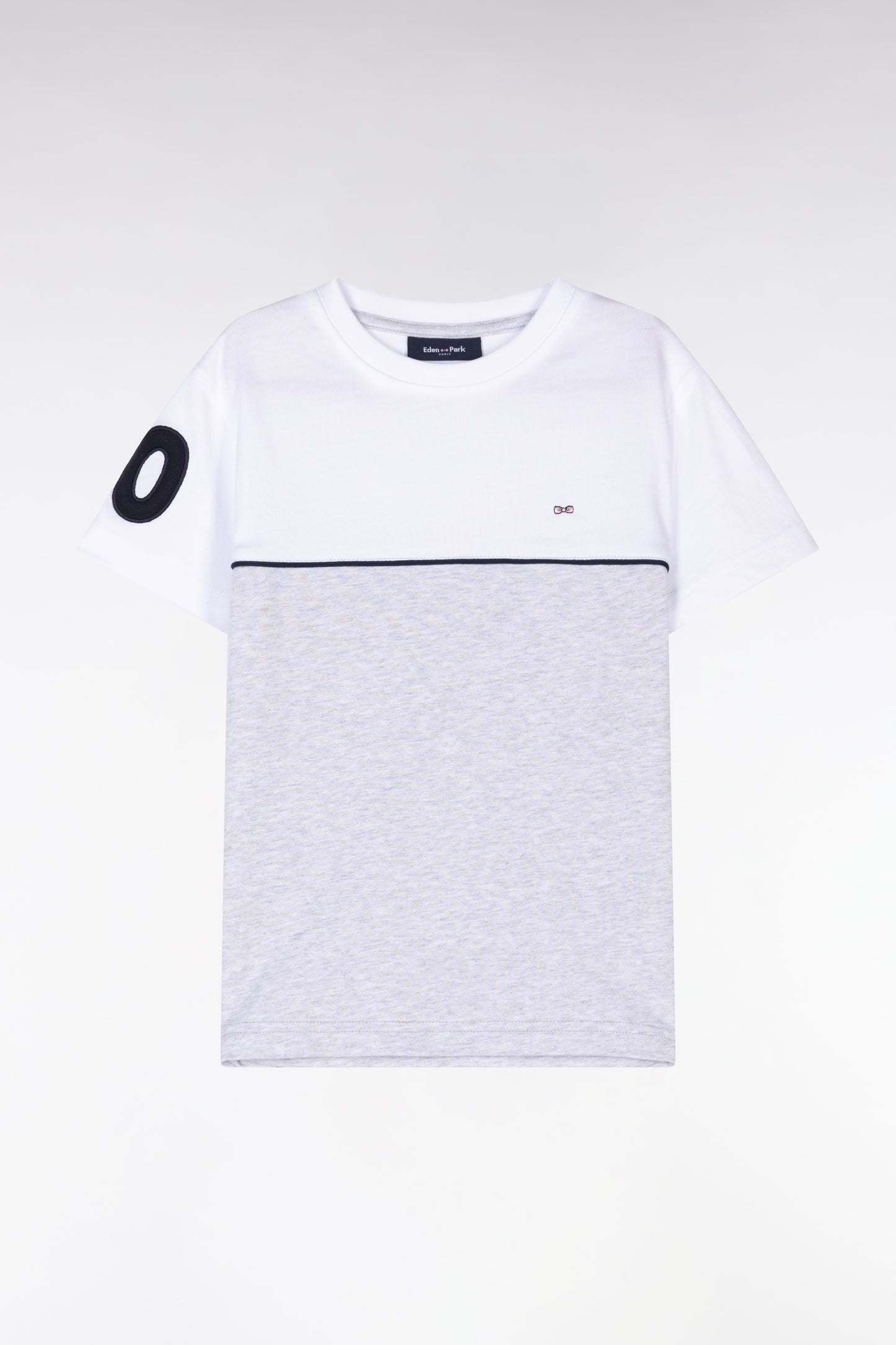 Two-tone T-shirt in grey cotton, straight cut