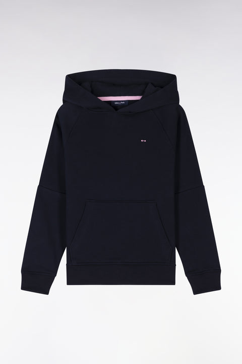 Straight-fit navy cotton fleece hoodie - Image 1