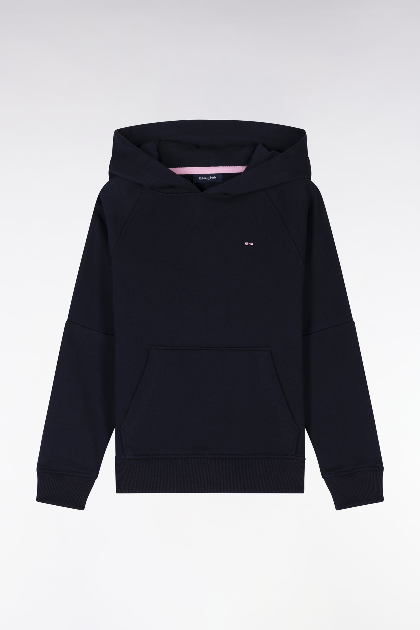 Sweatshirt à capuche en molleton coton marine coupe droite