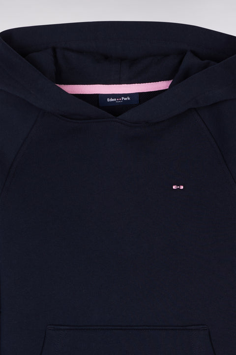 Straight-fit navy cotton fleece hoodie - Image 2