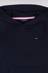 Straight-fit navy cotton fleece hoodie