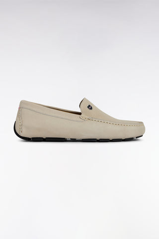 Ecru suede leather loafers