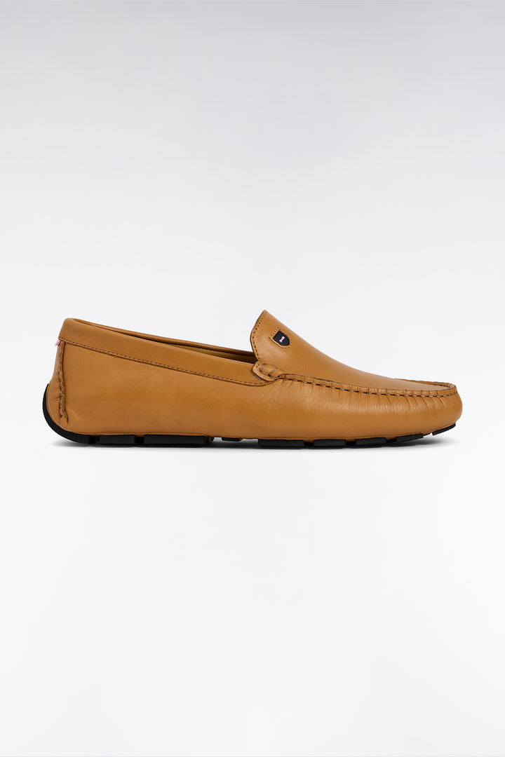 Mocassins en croûte de cuir camel