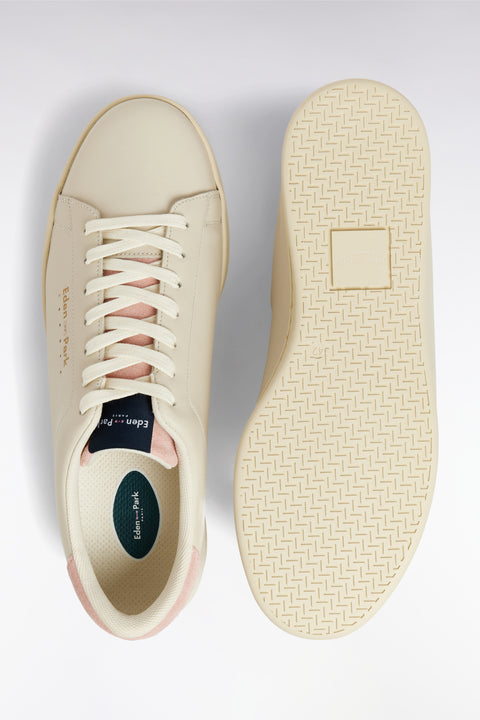 Beige leather low-top sneakers - Image 3