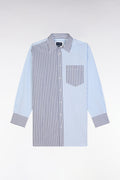 Chemise à patchwork de rayures en coton bleu coupe oversized