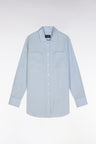 Oversized grey linen shirt with patch pockets