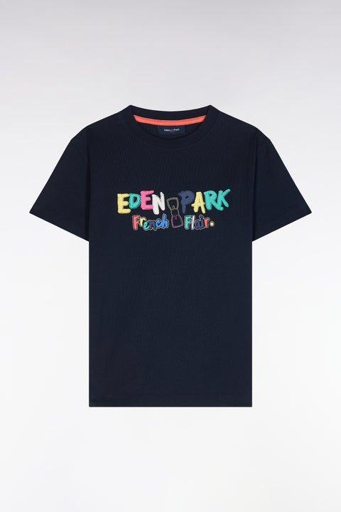 Straight-fit multicolor screen printed navy cotton t-shirt - Image 1