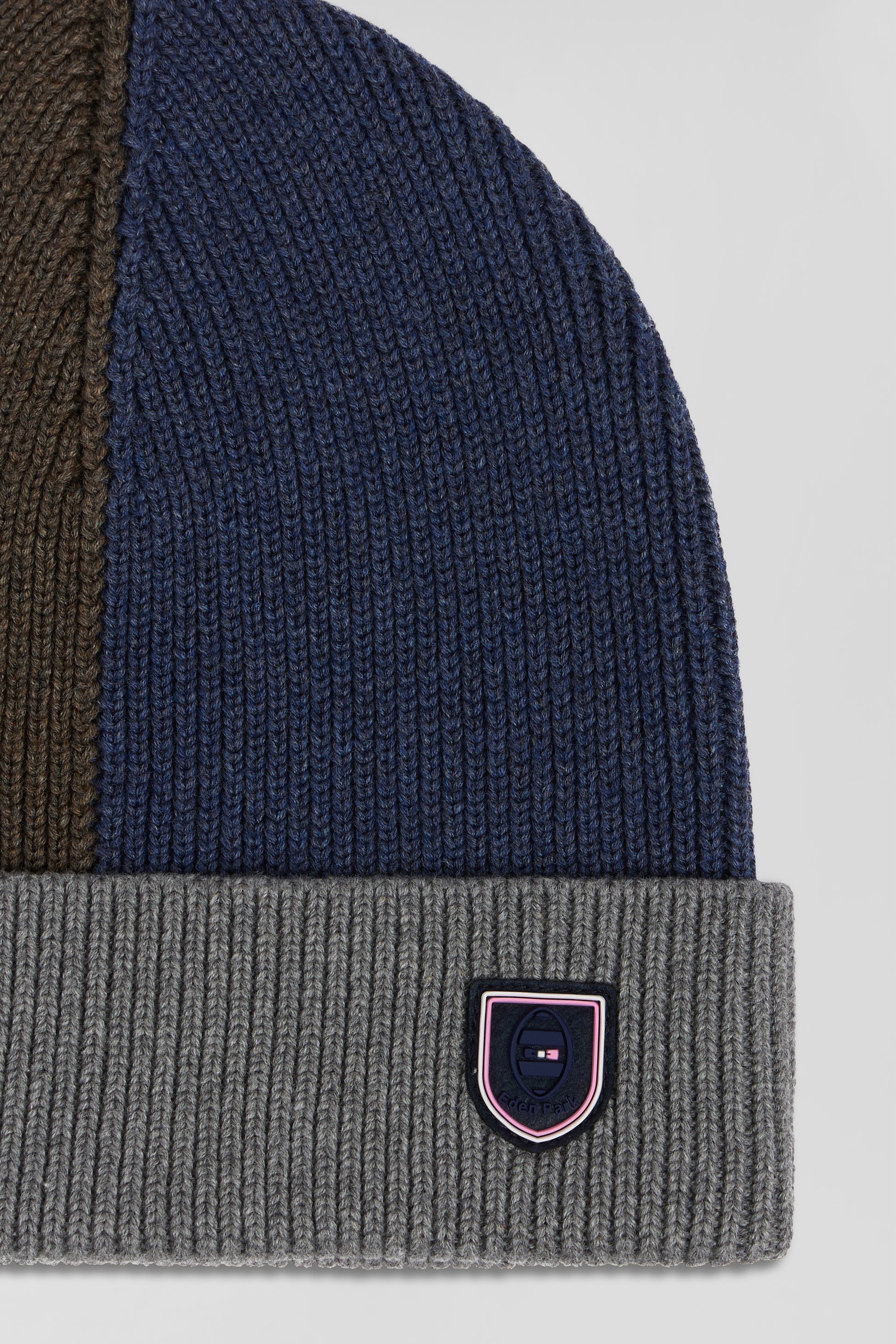 Grey colourblock cotton beanie