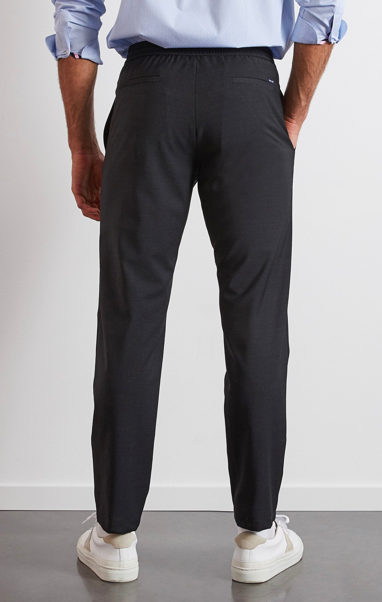 Grey trousers with elasticated waist