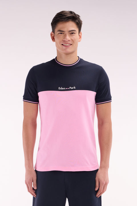 Straight-fit two-tone pink embroidered cotton T-shirt - Image 1