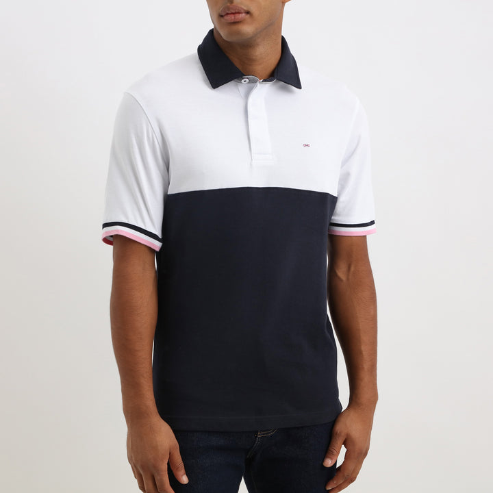 Maillot manches courtes blanc et marine en coton