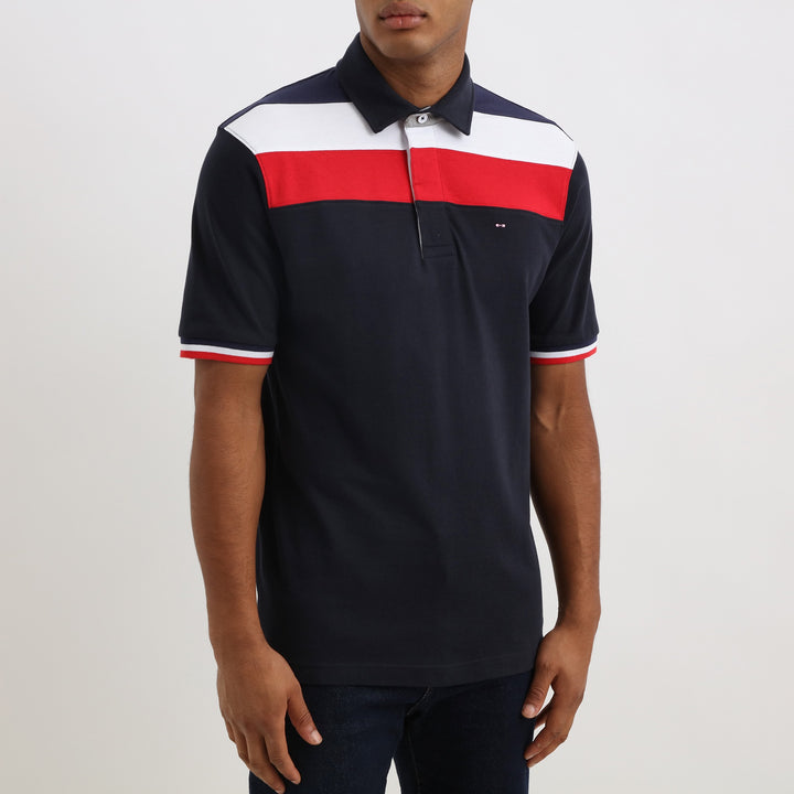 Maillot manches courtes marine tricolore en coton