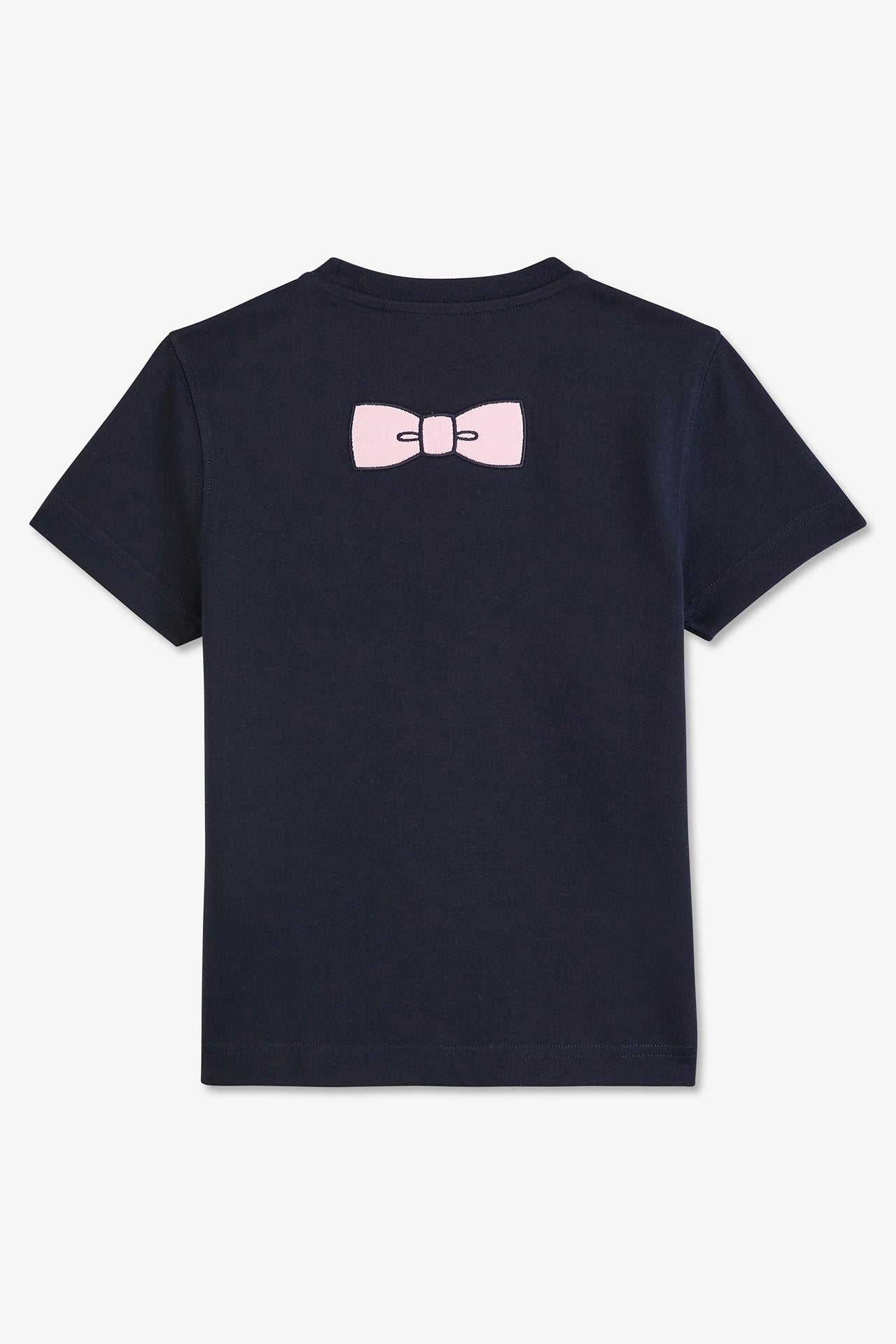 Navy blueT-shirt with embroidered bow tie on the back