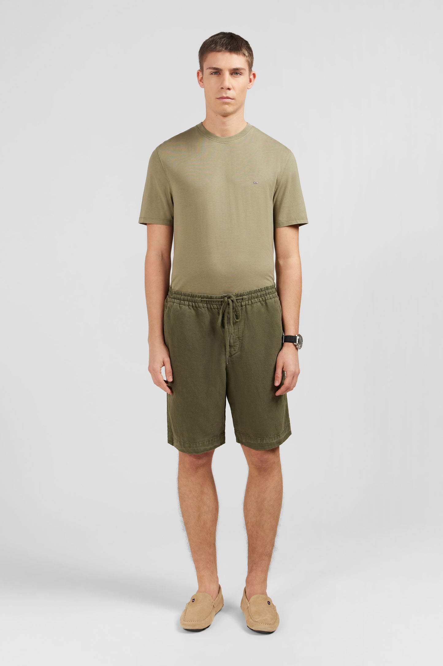 Khaki Bermuda shorts with elasticated waist