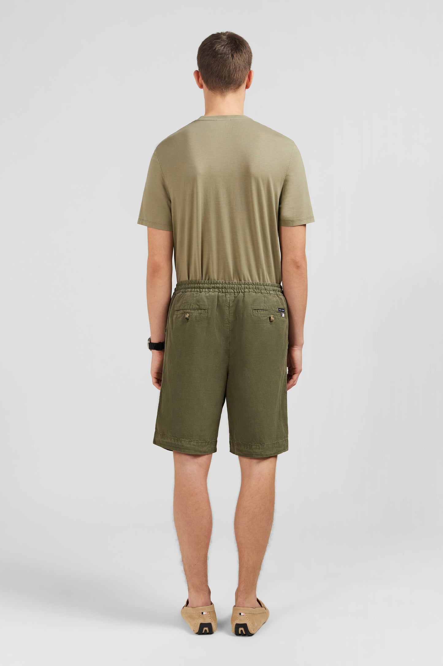 Khaki Bermuda shorts with elasticated waist