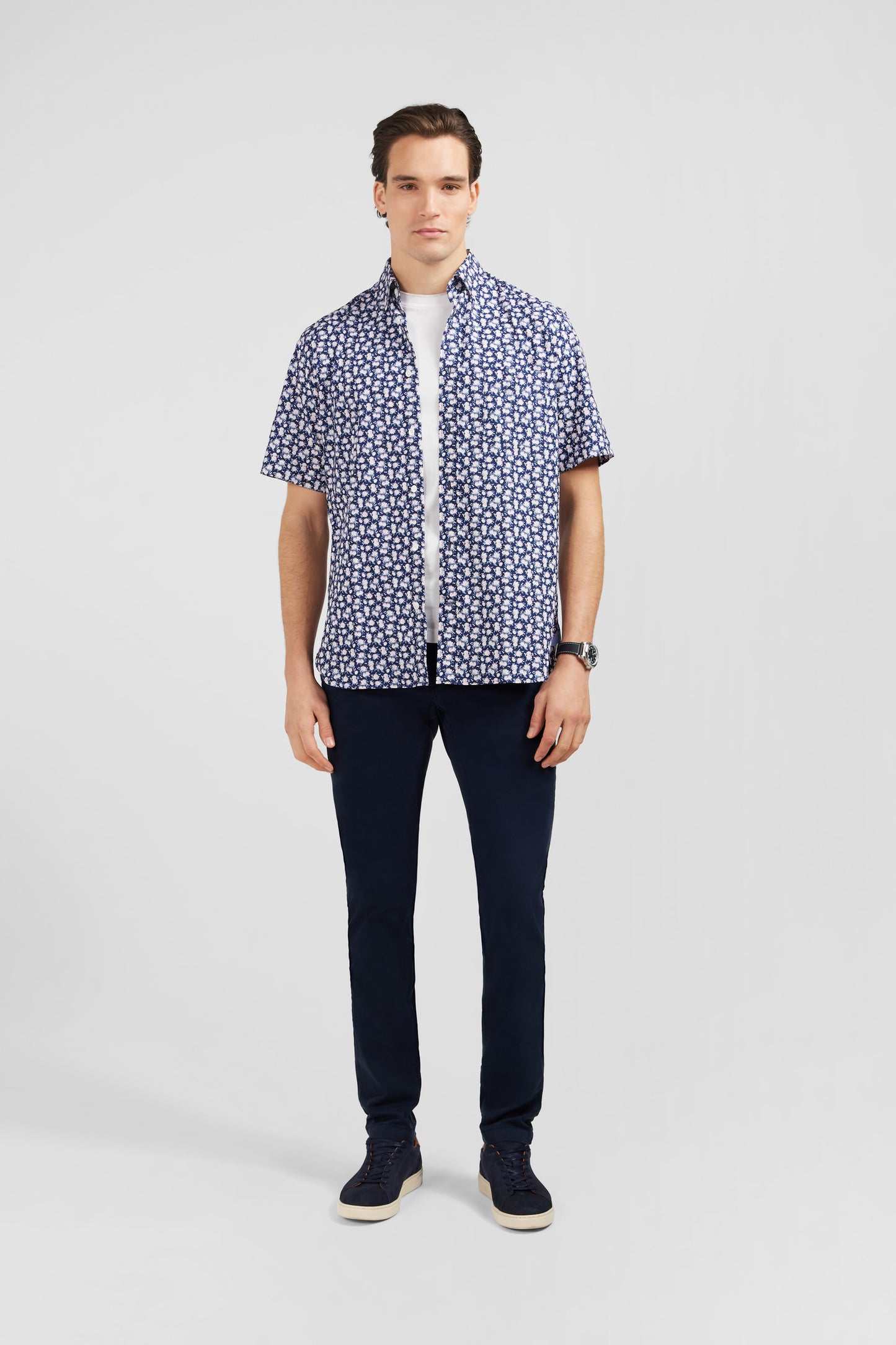 Navy blue shirt with flower print