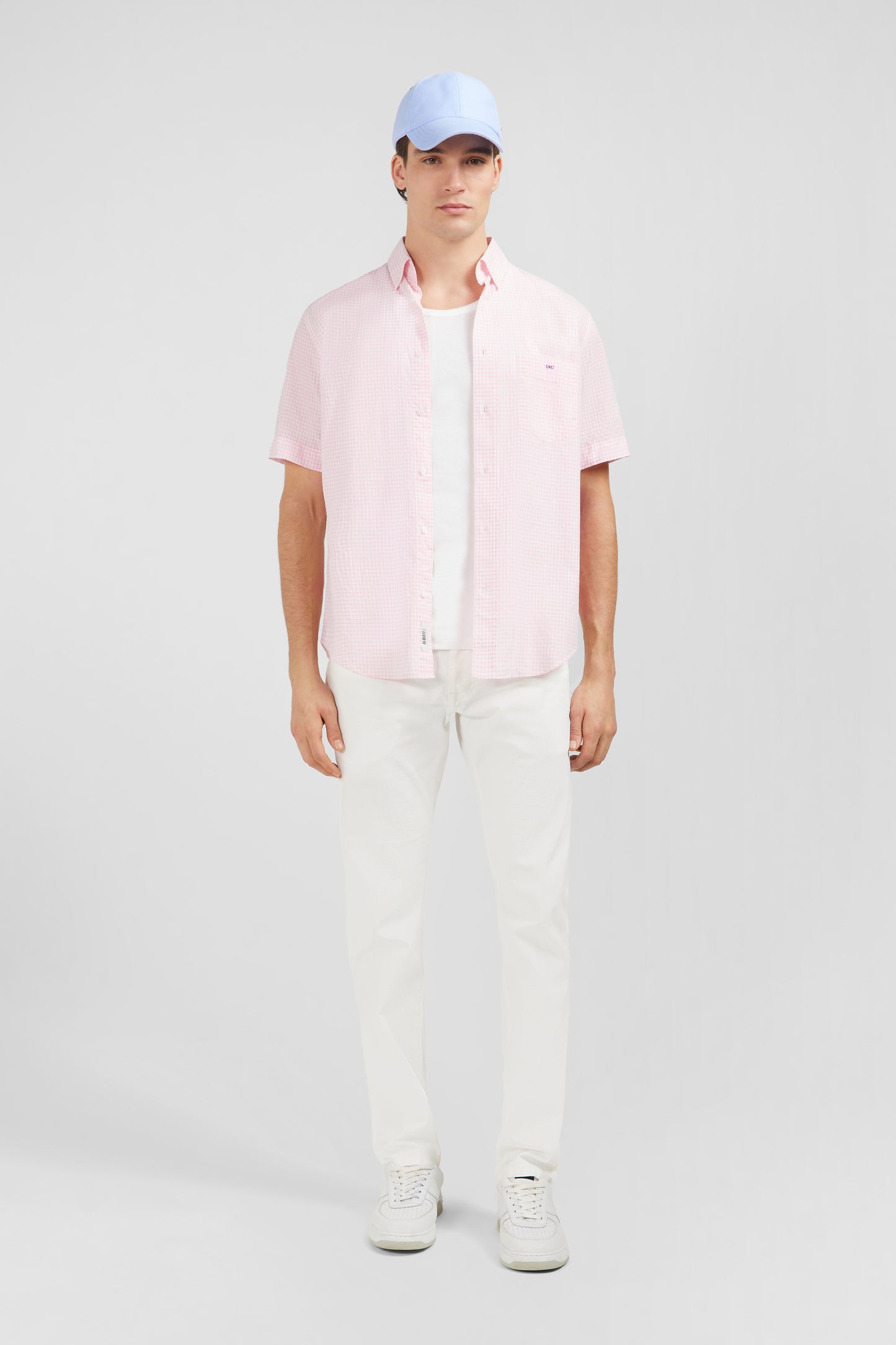 Pink checked cotton dobby shirt