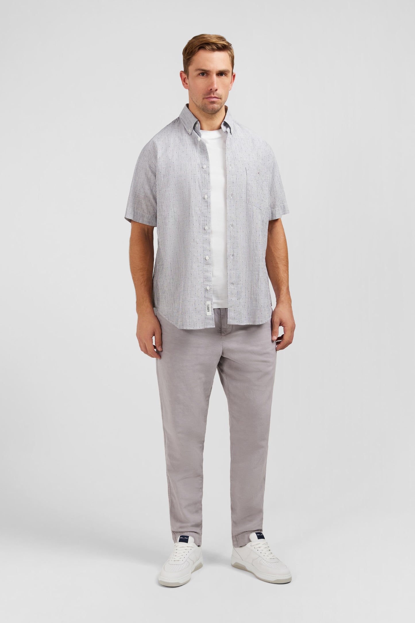 Dark blue striped shirt in cotton dobby