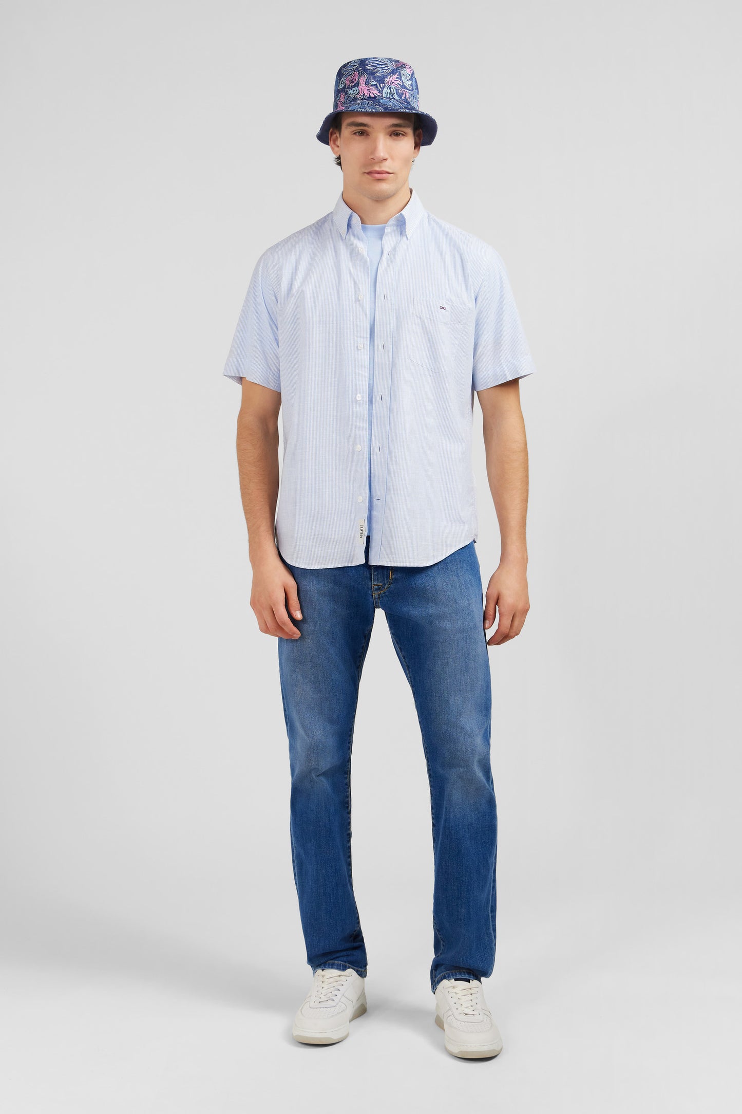 Blue striped shirt in cotton dobby