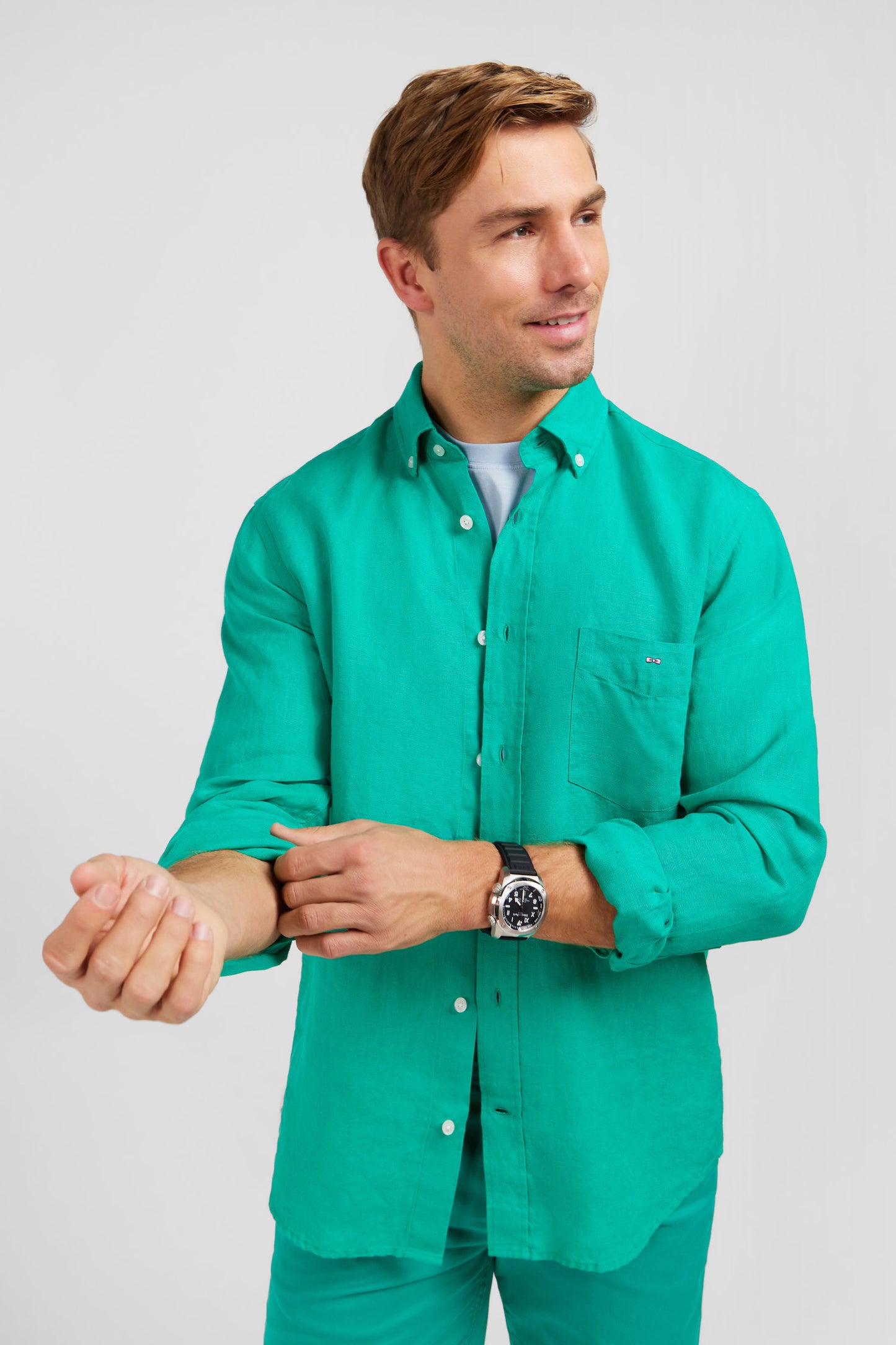 Plain green linen shirt