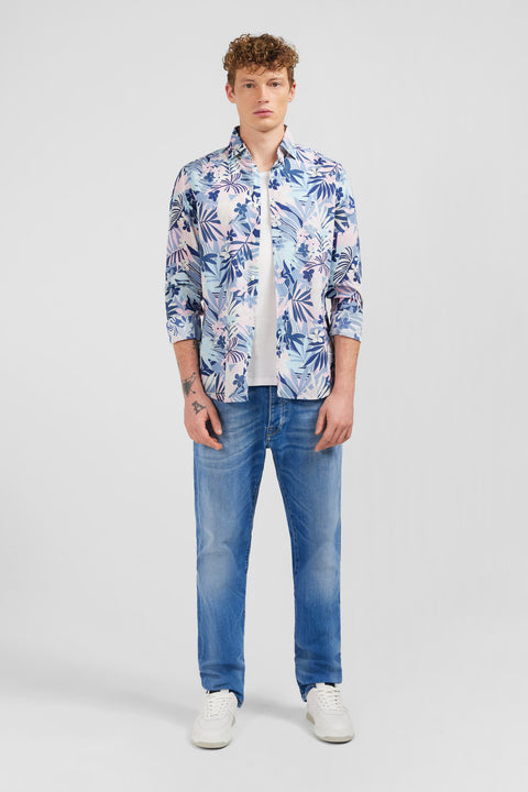 Cotton voile shirt with tropical print - Image 1