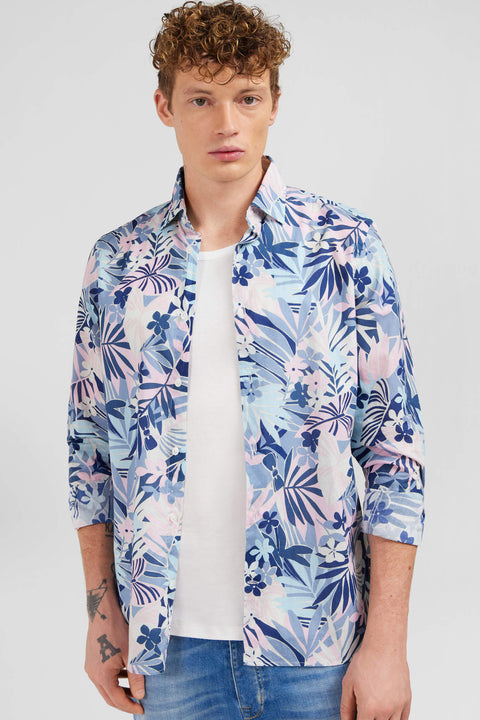 Cotton voile shirt with tropical print - Image 3