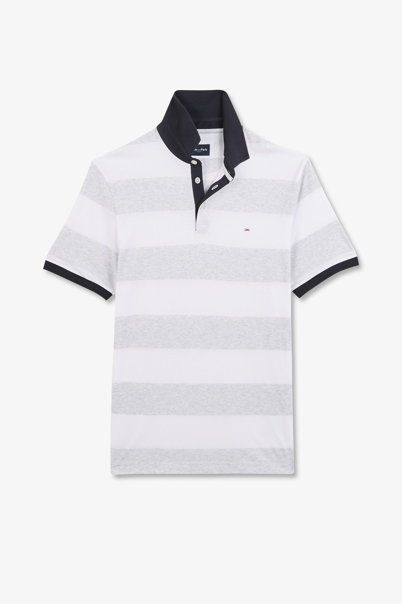 White striped short-sleeved polo shirt